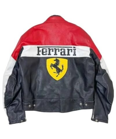Vintage Red and Black F1 Ferrari Racing Leather Jacket