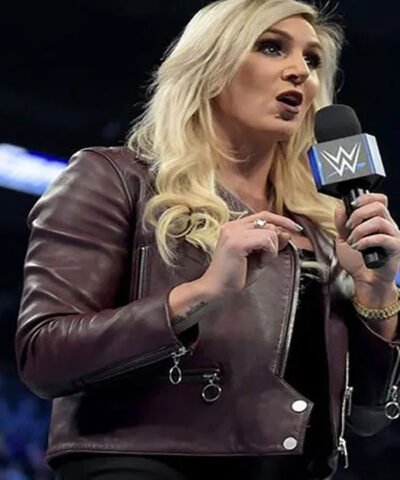 WWE American Wrestler Charlotte Flair Maroon Leather Jacket