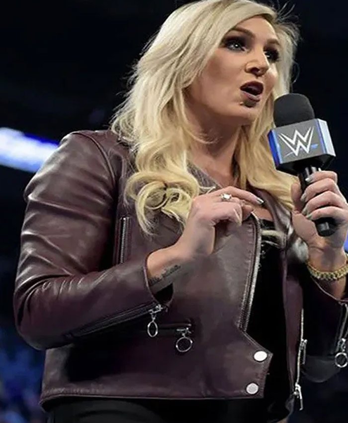 WWE American Wrestler Charlotte Flair Maroon Leather Jacket