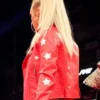 WWE Wrestler Carmella Red Leather Biker Jacket with White Stars