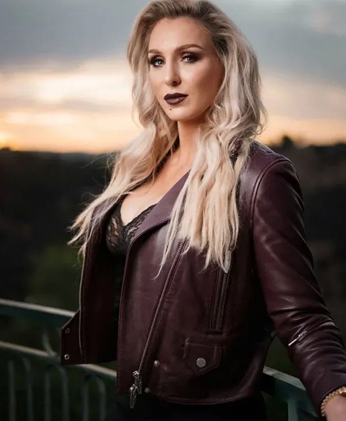 WWE Charlotte Flair Maroon Leather Jacket