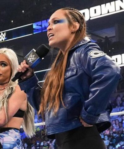 WWE Smackdown Ronda Rousey Blue Cropped Leather Jacket