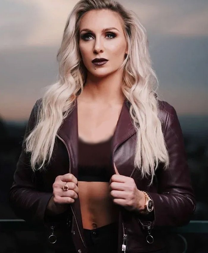 WWE Wrestler Charlotte Flair Maroon Leather Biker Jacket