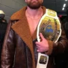 WWE Wrestler Dean Ambrose Dark Brown Shearling Real Leather Jacket