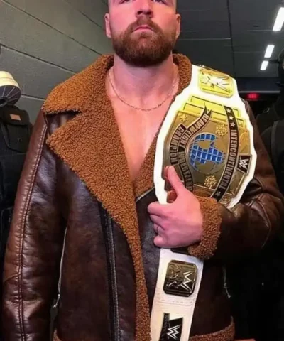 WWE Wrestler Dean Ambrose Dark Brown Shearling Real Leather Jacket