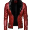 WWE Wrestler Seth Rollins Red Quilted Leather Jacket with Fur Collar