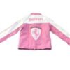 Women Pink and White Real Leather Ferrari Racer Jacket