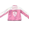 Women Pink and White Real Leather Ferrari Racer Jacket