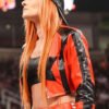 Wrestler Becky Lynch Red and Black Cropped Leather Jacket