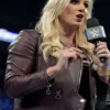 Wrestler Charlotte Flair Maroon Leather Biker Jacket