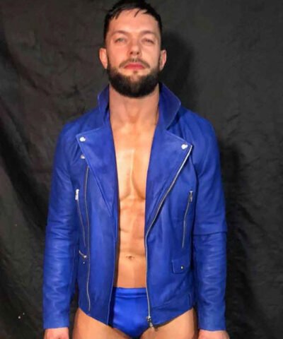 Wrestler Finn Balor Blue Leather Biker Jacket