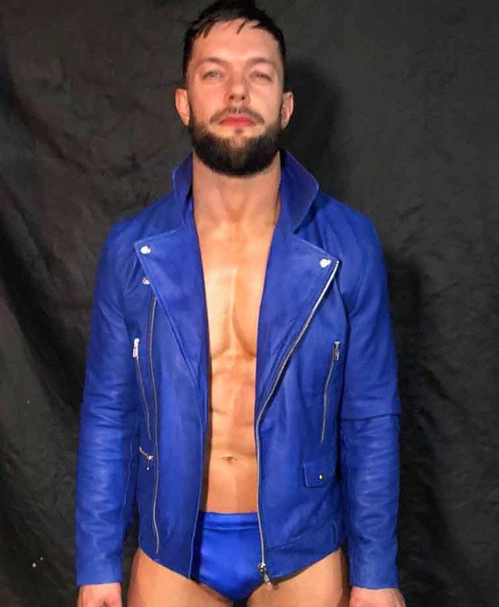 Wrestler Finn Balor Blue Leather Biker Jacket