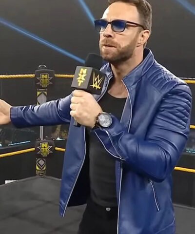 Wrestler LA Knight Blue Leather Cafe Racer Jacket
