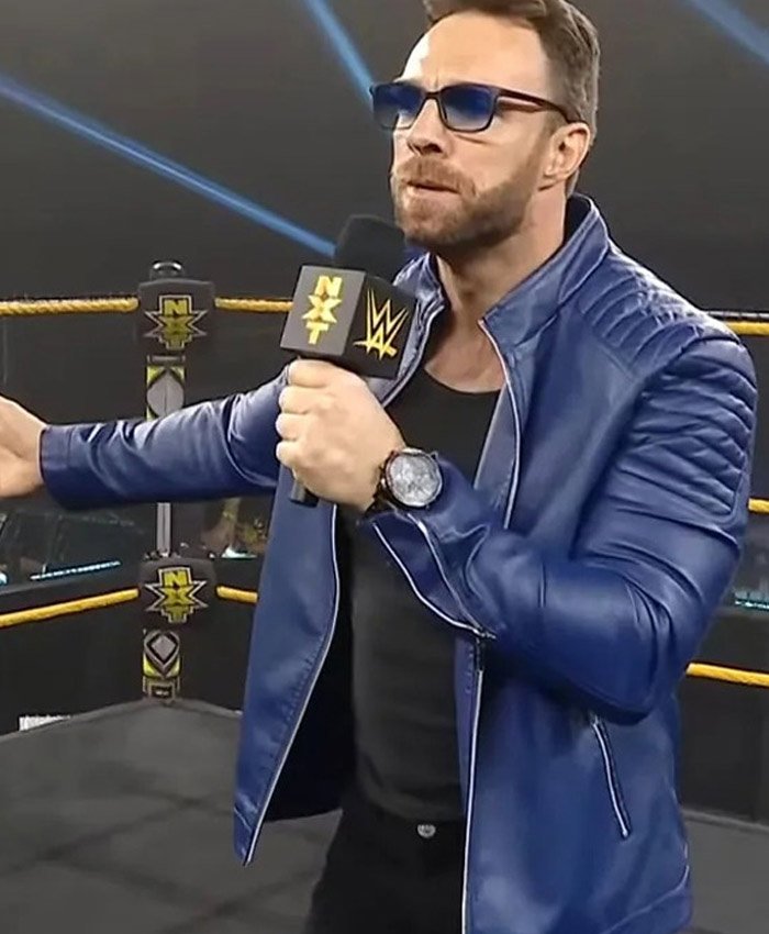 Wrestler LA Knight Blue Leather Cafe Racer Jacket