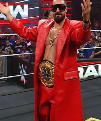 Wrestler Seth Rollins WWE Raw 2025 Red Leather Long Coat
