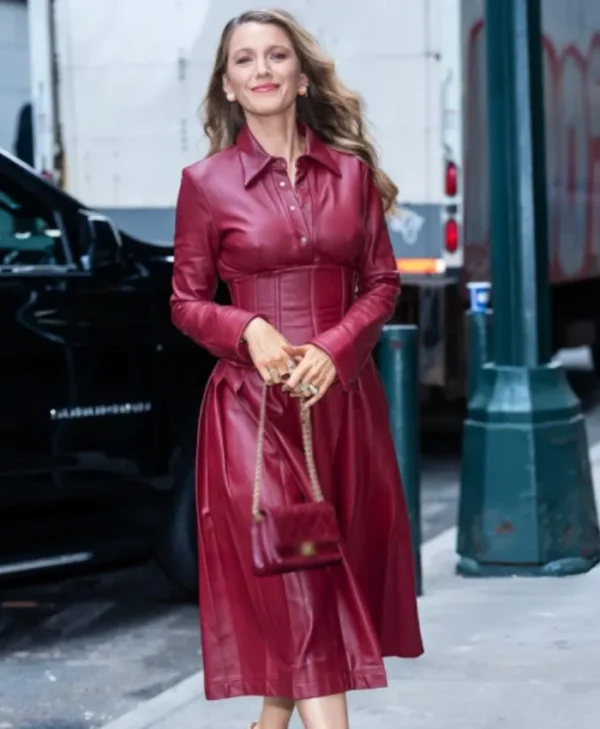 New York City 2025 Blake Lively Red Leather Dress For Sale