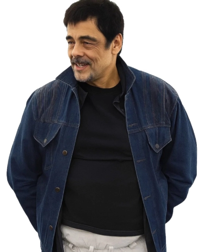 Benicio Del Toro One Battle After Another 2025 Sensei Sergio Denim Jacket