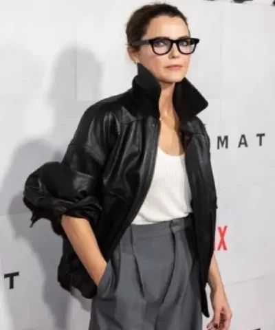 The Diplomat Special Screening Keri Russell Black Leather Jacket For Sale