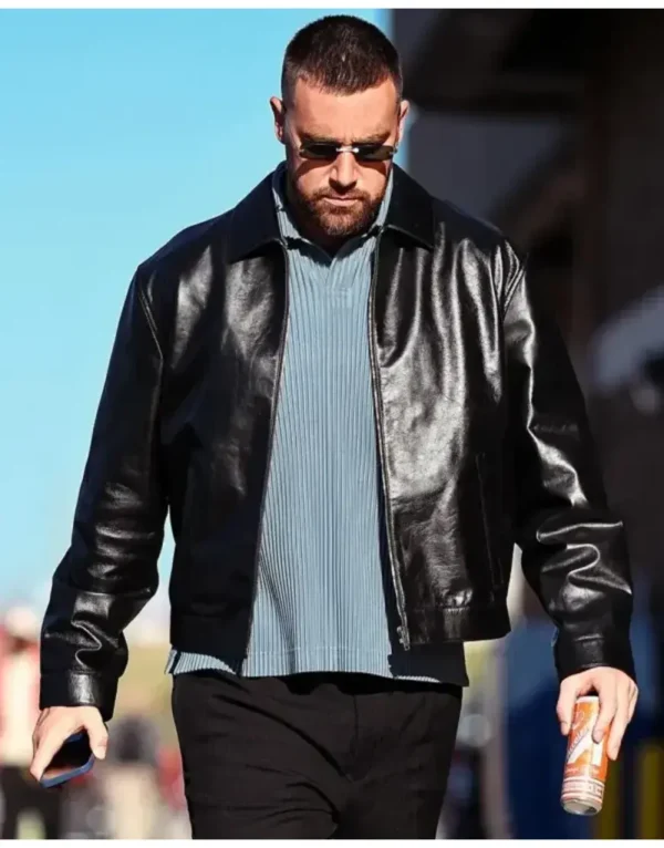 Chiefs VS Raiders Travis Kelce - Black Leather Jacket
