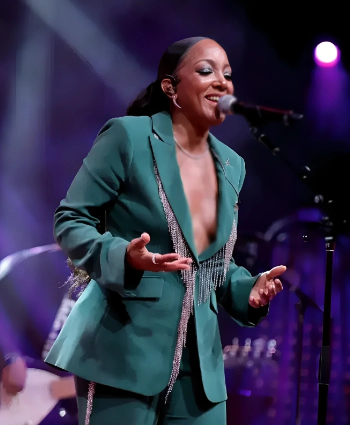 Mickey Guyton Countdown of Christmas 2025 Rhinestone Fringe Blazer
