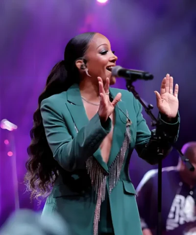 Mickey Guyton Countdown of Christmas 2025 Rhinestone Fringe Blazer