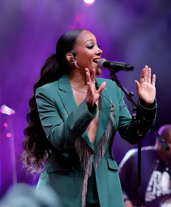 Mickey Guyton Countdown of Christmas 2025 Rhinestone Fringe Blazer