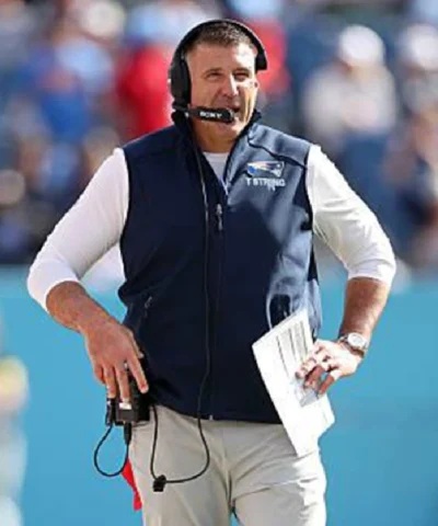 Shop New England Patriots 2025 Mike Vrabel Coach Navy Blue Vest