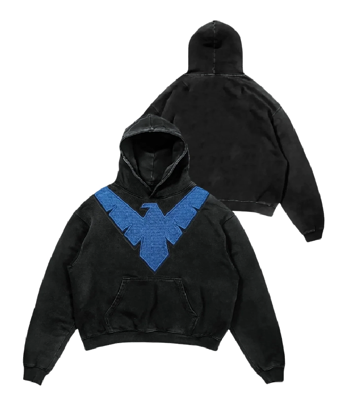 Buy Nightwing Black Embroidered Hoodie | Nightwing Hoodie