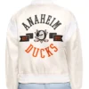 Printed Logo Anaheim Ducks Varsity Satin Jacket White Back