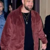 Travis Kelce Second Date Night 2025 Maroon Corduroy Jacket