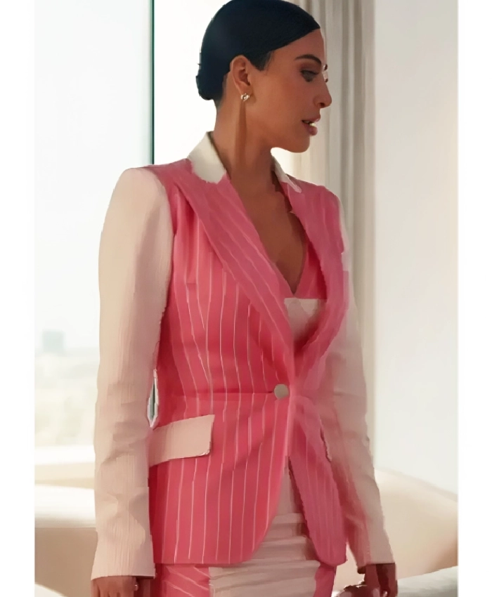 2025 Kim Kardashian Pink Pinstripe Blazer