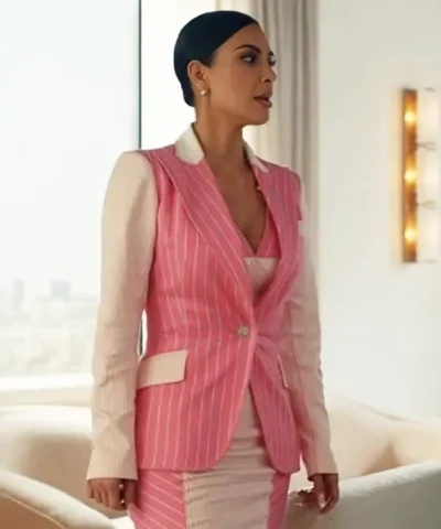 All’s Fair 2025 Kim Kardashian Pink Pinstripe Blazer