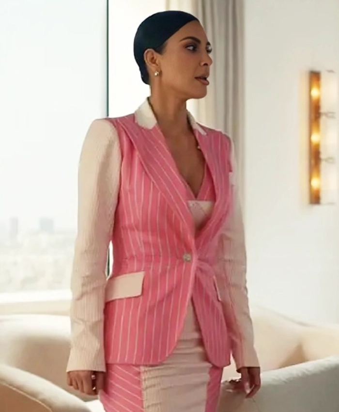 All’s Fair 2025 Kim Kardashian Pink Pinstripe Blazer