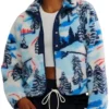 Alpine Tree Abstract Print Fleece Jacket