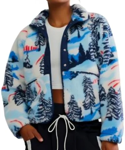 Alpine Tree Abstract Print Fleece Jacket