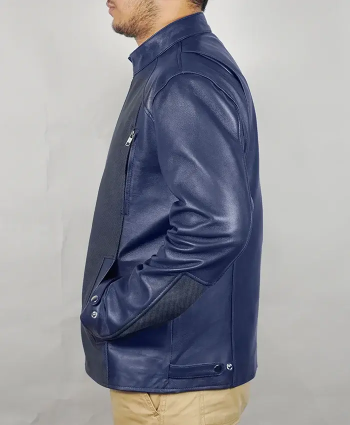 Chris Evans Captain America The Winter Soldier Blue Leather Jacket