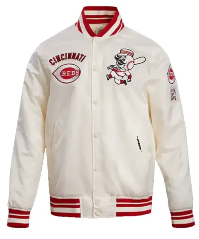 Cincinnati Reds White Varsity Satin Full Snap Jacket