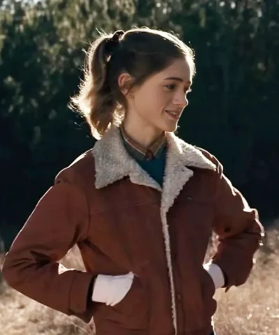 Alternative view of Natalia Dyer Stranger Things Brown Sherpa Jacket