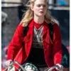 Elle Fanning Margo’s Got Money Troubles Red Fringe Jacket