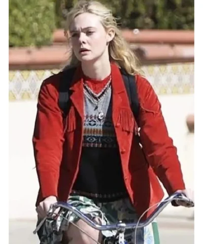 Elle Fanning Margo’s Got Money Troubles Red Fringe Jacket