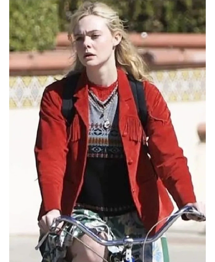 Elle Fanning Margo’s Got Money Troubles Red Fringe Jacket