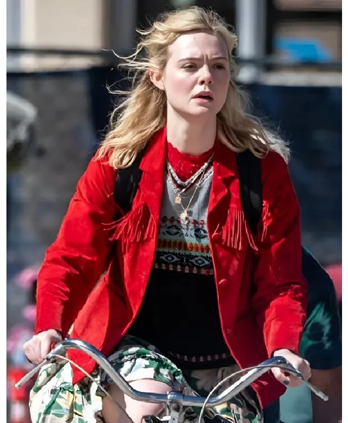 Elle Fanning Margo’s Got Money Troubles Red Fringe Jacket