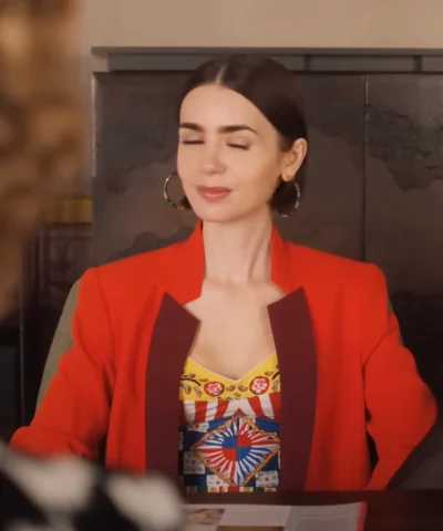 Lily Collins TV-Series Emily In Paris Season 5 Emily Cooper Two-Tone Red Blazer