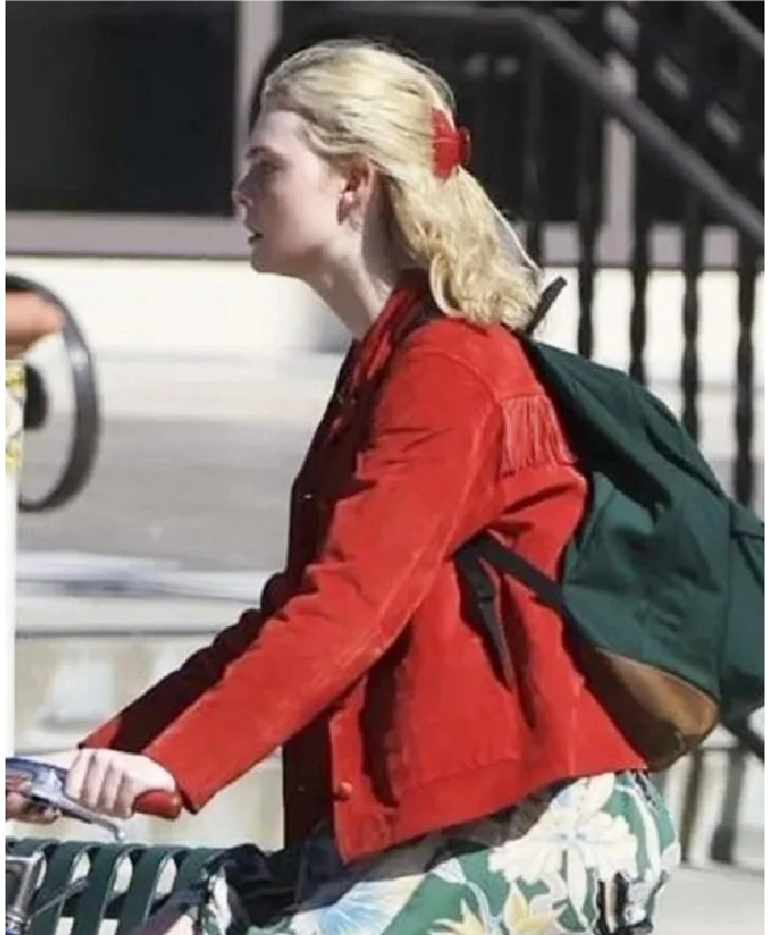 Elle Fanning Margo’s Got Money Troubles Red Fringe Jacket - Image 4