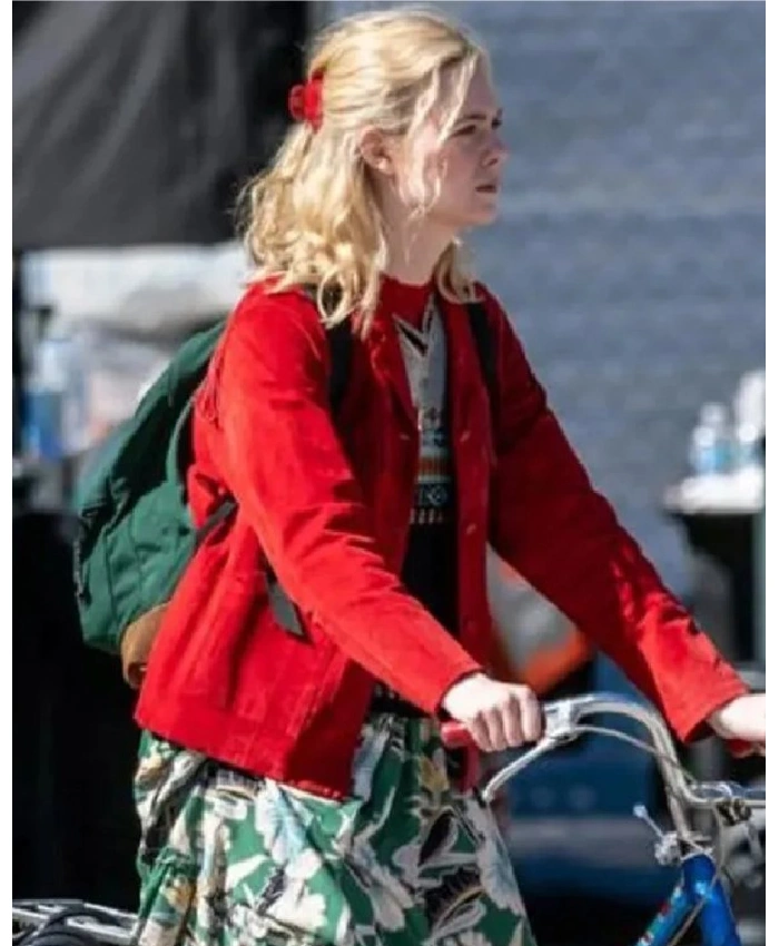 Fanning Margo’s Got Money Troubles Red Fringe Jacket