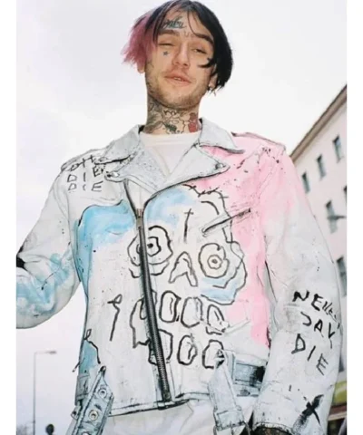Lil Peep Never Say Die Painted White and Black Jacket