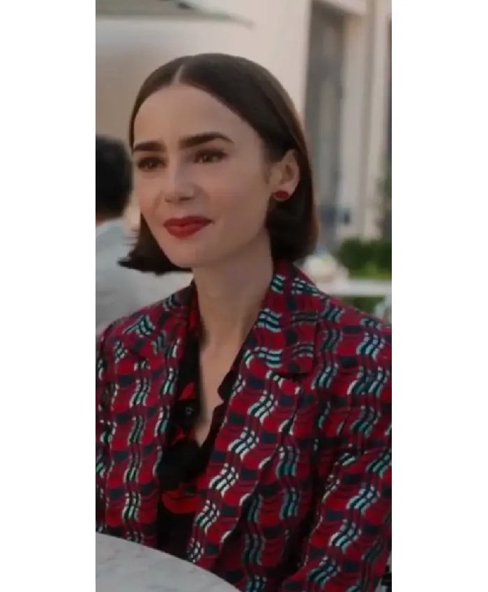 Lily Collins Emily In Paris S05 Printed Blazer