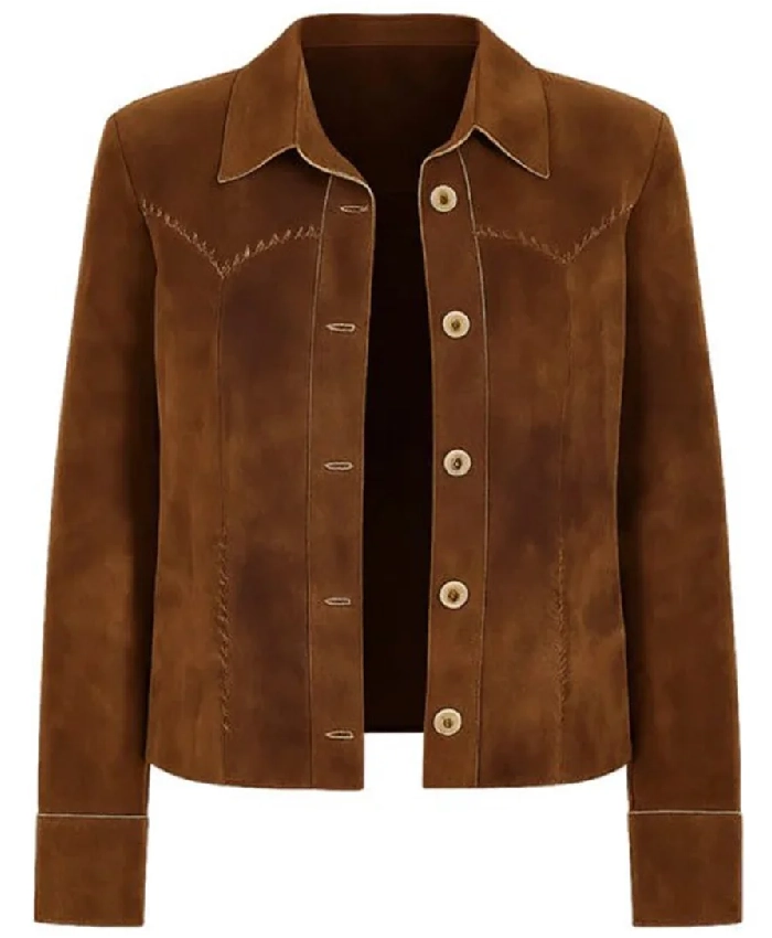 Reba McEntire Happy’s Place S02 Brown Suede Jacket - Image 2
