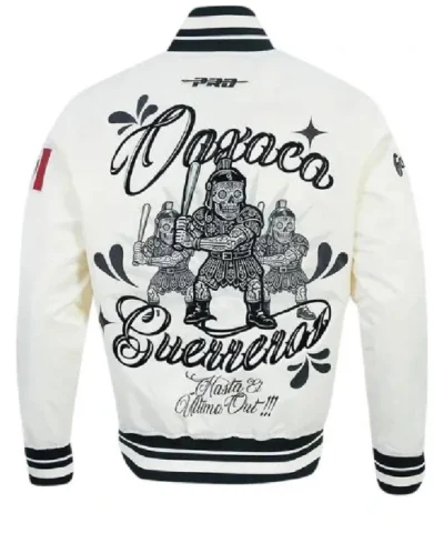 Oaxaca Warriors Cream Satin Varsity Jacket