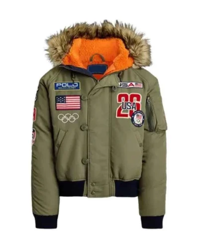 Olympic Milano Cortina 2026 Team USA Green Fur Bomber Jacket